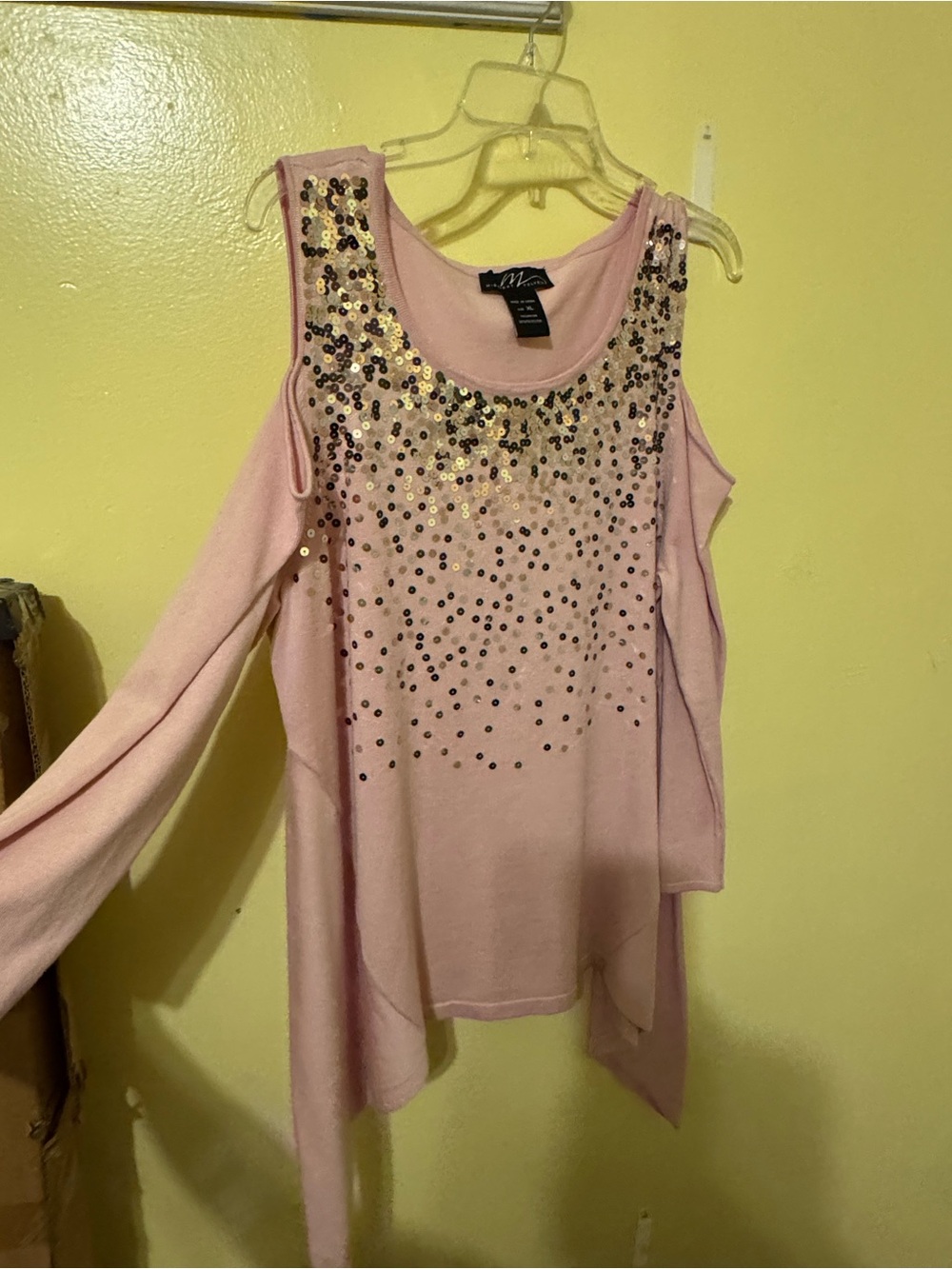 Midnight Velvet Pink Sequin Cold-Shoulder Sweatshirt